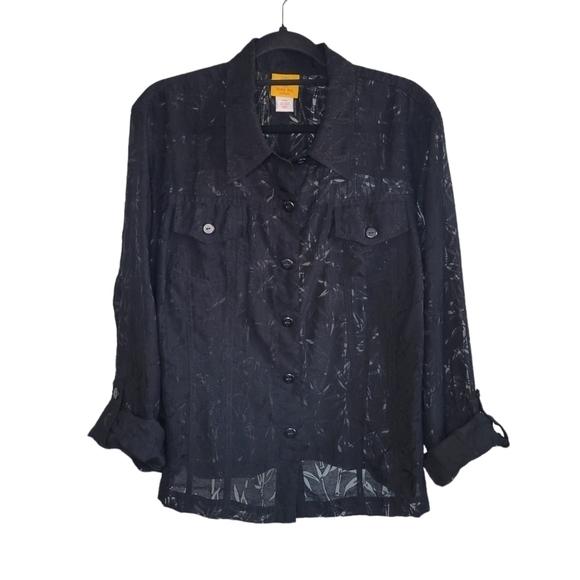 Vtg 90s Black Semi-Sheer Floral Button-Down Lightweight Top Size 22W Ruby Rd. - Picture 1 of 8